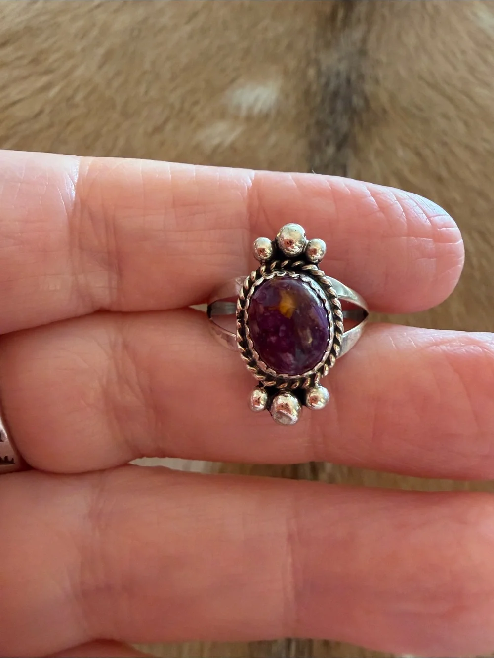 ❤️ Navajo Purple Spiny Oyster Sterling Silver Native American Size 7 Ring - Picture 5 of 15